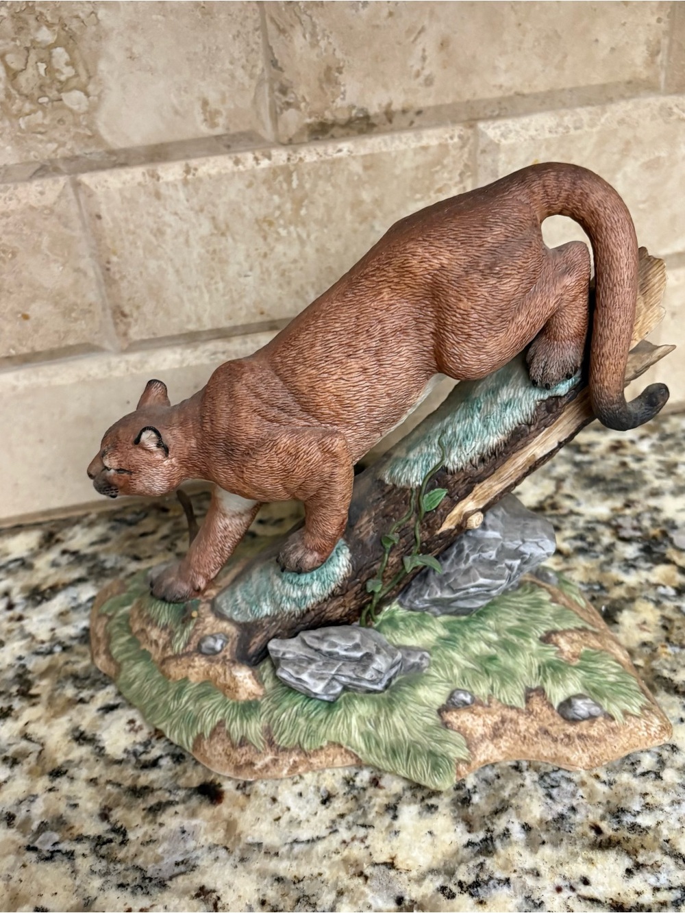 Lenox Brown Mountain Lion Figurine with Green and Gray Base